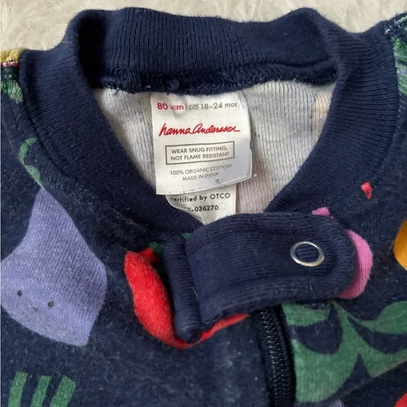 Hanna Andersson Navy Zip One-Piece with Colorful Fruit & Veggie Print - Picture 2 of 3